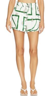 Revolve Sancia Pallas High Waist Shorts Linen Blend White Resort Size Medium